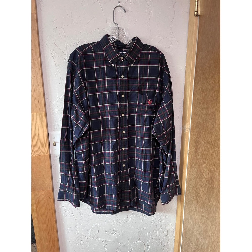 Ralph Lauren Golf Tilden Shirt Mens XL Navy Blue Green Plaid Cotton Button Down